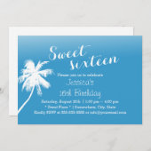 Tropical Beach Palm Tree Sweet 16 Einladung (Vorne/Hinten)