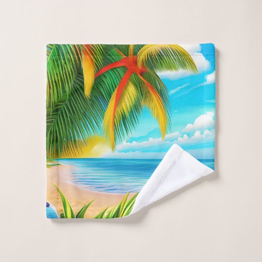 Tropical Beach Palm Tree Szene Badhandtuch Set (Waschlappen)