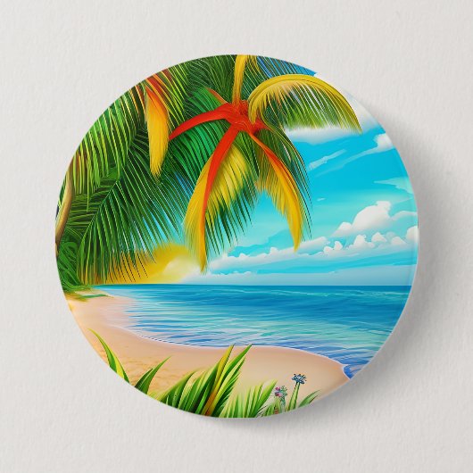 Tropical Beach Palm Tree Szene Button (Vorderseite)