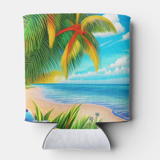Tropical Beach Palm Tree Szene Dosenkühler (Rückseite)