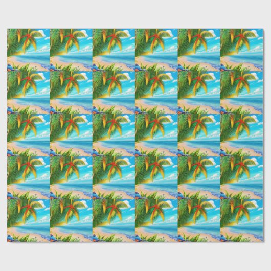 Tropical Beach Palm Tree Szene Geschenkpapier (Flach)