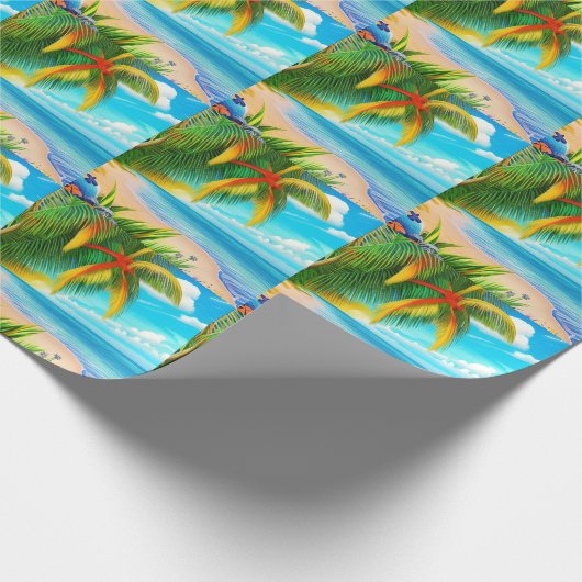 Tropical Beach Palm Tree Szene Geschenkpapier (Ecke)