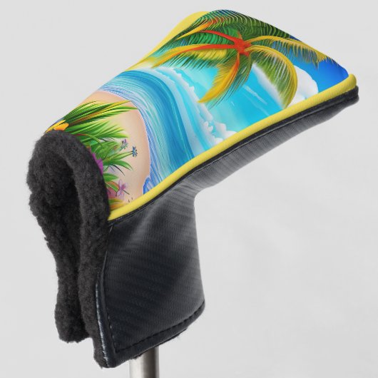 Tropical Beach Palm Tree Szene Golf Headcover (3/4 Vorderseite)
