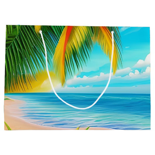 Tropical Beach Palm Tree Szene Große Geschenktüte (Rückseite)