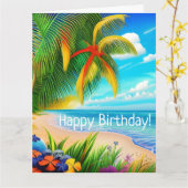 Tropical Beach Palm Tree Szene Karte (Gelbe Blume)