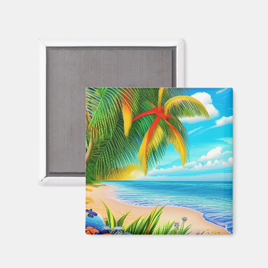 Tropical Beach Palm Tree Szene Magnet (Vorderseite/Rückseite)