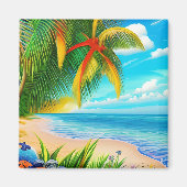 Tropical Beach Palm Tree Szene Magnet (Vorne)