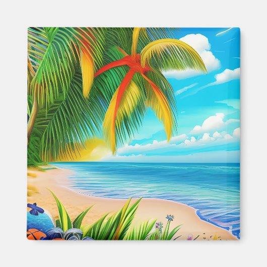 Tropical Beach Palm Tree Szene Magnet (Vorne)