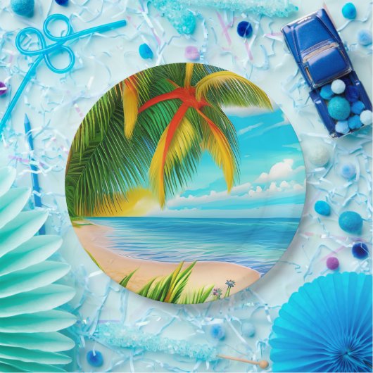 Tropical Beach Palm Tree Szene Pappteller (Party)