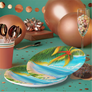 Tropical Beach Palm Tree Szene Pappteller
