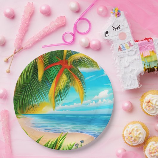 Tropical Beach Palm Tree Szene Pappteller (Party)