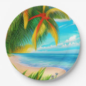 Tropical Beach Palm Tree Szene Pappteller (Vorderseite)