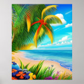 Tropical Beach Palm Tree Szene Poster (Vorne)