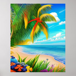 Tropical Beach Palm Tree Szene Poster