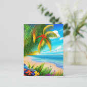 Tropical Beach Palm Tree Szene Postkarte (Stehend Vorderseite)