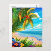 Tropical Beach Palm Tree Szene Postkarte (Vorne/Hinten)