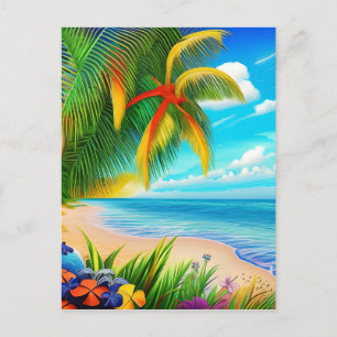 Tropical Beach Palm Tree Szene Postkarte