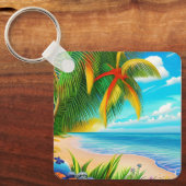 Tropical Beach Palm Tree Szene Schlüsselanhänger (Vorderseite)