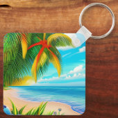 Tropical Beach Palm Tree Szene Schlüsselanhänger (Rückseite)