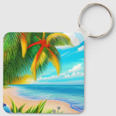Tropical Beach Palm Tree Szene Schlüsselanhänger (Rückseite)