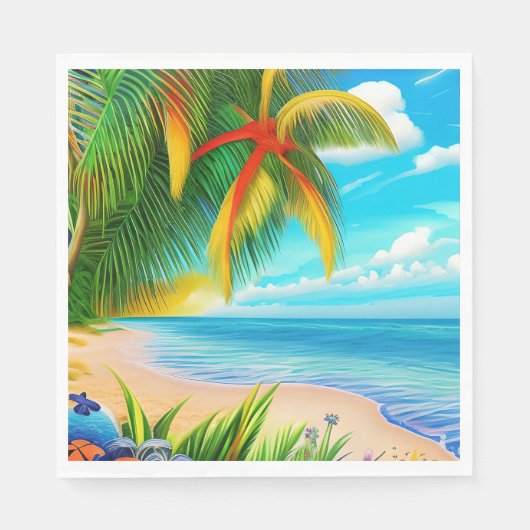 Tropical Beach Palm Tree Szene Serviette (Vorderseite)