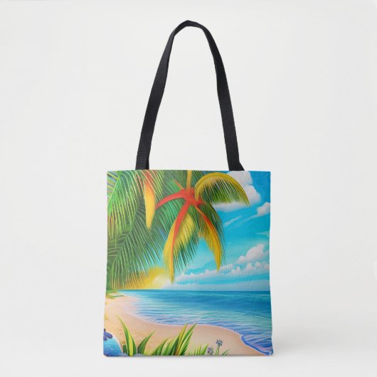 Tropical Beach Palm Tree Szene Tasche (Vorderseite)