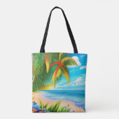 Tropical Beach Palm Tree Szene Tasche (Rückseite)