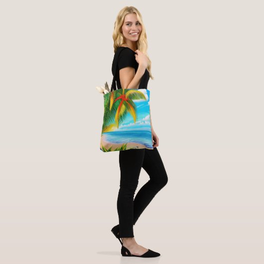 Tropical Beach Palm Tree Szene Tasche (Am Model)