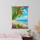 Tropical Beach Palm Tree Szene Wandteppich Mit Holzrahmen (Schlafzimmer)