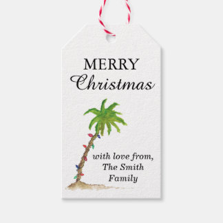 Tropical Beach Palm Tree Wasserfarben Weihnachten Geschenkanhänger