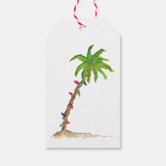 Tropical Beach Palm Tree Wasserfarben Weihnachten Geschenkanhänger (Rückseite)
