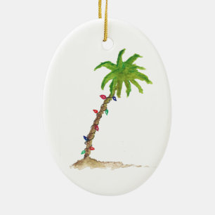 Tropical Beach Palm Tree Wasserfarben Weihnachten Keramik Ornament