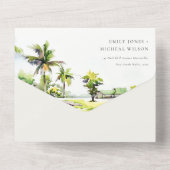 Tropical Beach Palm Tree Wasserfarbenhochzeit All In One Einladung (Rückseite)