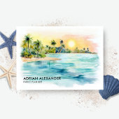 Tropical Beach Palm Tree Wasserfarbeninsel Visitenkarte