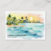Tropical Beach Palm Tree Wasserfarbeninsel Visitenkarte (Vorderseite)