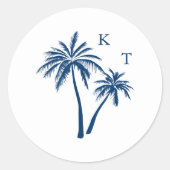 Tropical Beach Palm Tree Wedding Monogram Runder Aufkleber (Vorderseite)