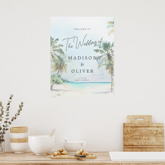 Tropical Beach Palm Trees Begrüßungszeichen Poster (Küche)