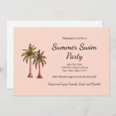 Tropical Beach Palm Trees Blush Pink Pool Party Einladung (Vorne/Hinten)