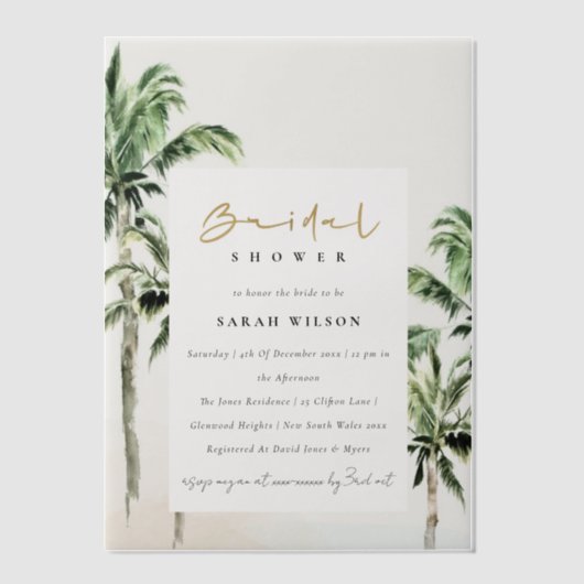 Tropical Beach Palm Trees Brautparty Pergament Einladungen (Vorderseite)