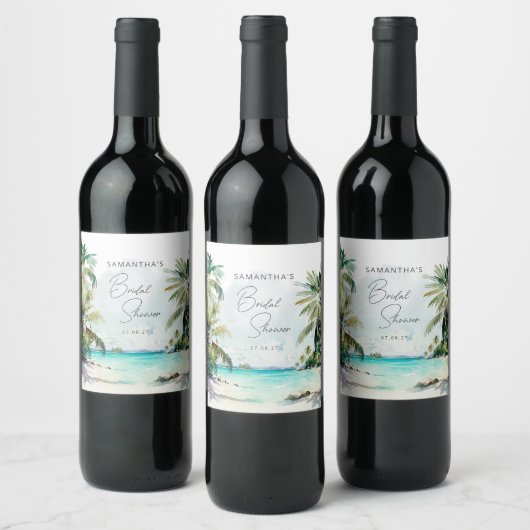 Tropical Beach Palm Trees Brautparty Weinetikett (Flaschen)