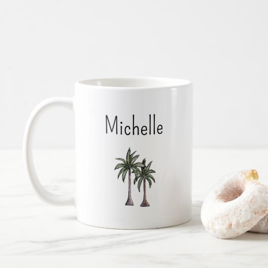 Tropical Beach Palm Trees Einfache Typografie Kaffeetasse (Mit Donut)