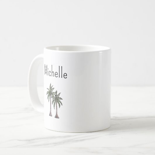 Tropical Beach Palm Trees Einfache Typografie Kaffeetasse (Vorderseite Links)