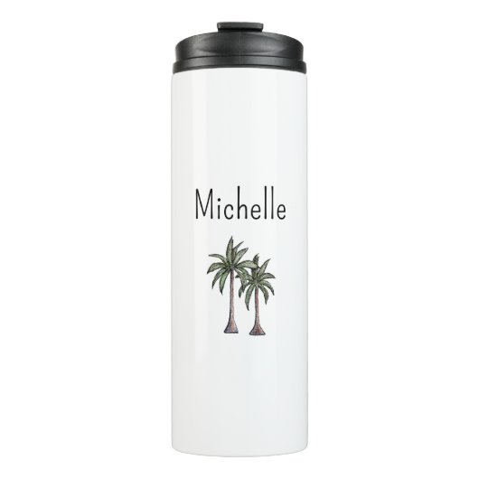 Tropical Beach Palm Trees Einfache Typografie Thermosbecher (Vorderseite)