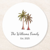 Tropical Beach Palm Trees Einfacher Sommer Runder Pappuntersetzer (Vorderseite)