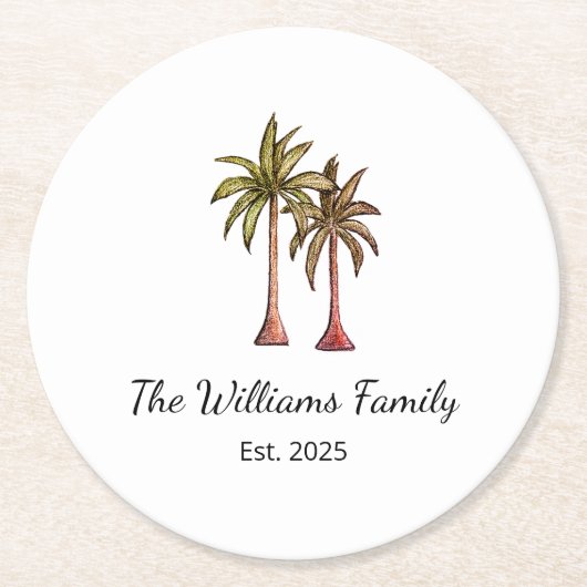 Tropical Beach Palm Trees Einfacher Sommer Runder Pappuntersetzer (Vorderseite)
