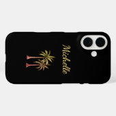 Tropical Beach Palm Trees Gold Script Black Case-Mate iPhone Hülle (Rückseite (Horizontal))