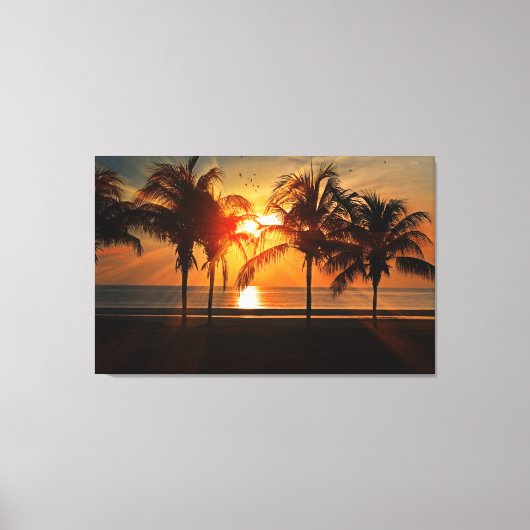 Tropical Beach Palm Trees Golden Sunset Leinwanddruck (Vorderseite)