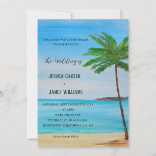 Tropical Beach Palm Trees Hochzeit in Urlaubsort Einladung