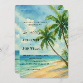 Tropical Beach Palm Trees Hochzeit in Urlaubsort Einladung