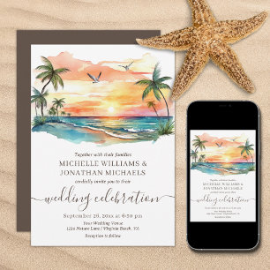 Tropical Beach Palm Trees Hochzeit in Urlaubsort Einladung